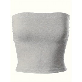 Solid Basic Tube Top 3 Pack, Casual Off Shoulder Sleeveless Crop Top, Women's Clothing