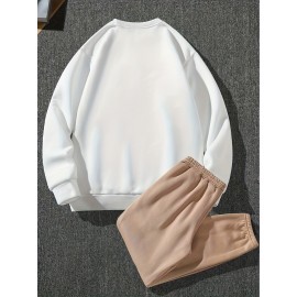 New York Print, Men's 2Pcs Outfits, Casual Hoodies Long Sleevecrew Neck Sweatshirt And Drawstring Pants Set For Spring Fall, Men's Clothing