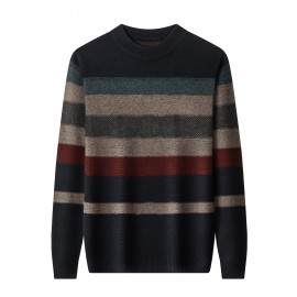 All Match Knitted Sweater, Men's Casual Solid Warm High Stretch Crew Neck Pullover Sweater For Fall Winter
