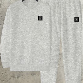 Sweatshirt And Pants Two-piece Set, Pattern Print Men's Long Sleeve Round Neck Street Casual Sports And Fashionable Sweatshirt, Elastic Drawstring Trousers, For Outdoor Sportsï¼ŒFor Autumn And Winter