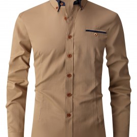 Men's Formal Classic Design Button Up Shirt, Male Clothes For Spring And Fall Business Occasion