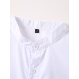 Trendy Men's Casual Solid Long Sleeve Shirt With Mandarin Collar Design, Men's Shirt For Summer, Tops For Men, Gift For Men