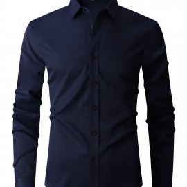 Classic Design Shirt, Men's Semi-formal Button Up Lapel Long Sleeve Shirt For Spring Summer Business