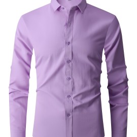 Classic Design Shirt, Men's Semi-formal Button Up Lapel Long Sleeve Shirt For Spring Summer Business