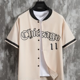 Stylish Letter Print Men's Casual Short Sleeve Shirt, Men's Baseball Jersey For Summer Vacation Resort, Tops For Men, Gift For Men